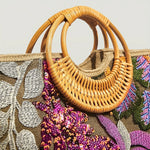 Bolsa Bordada com Alça de Bambu Lilás