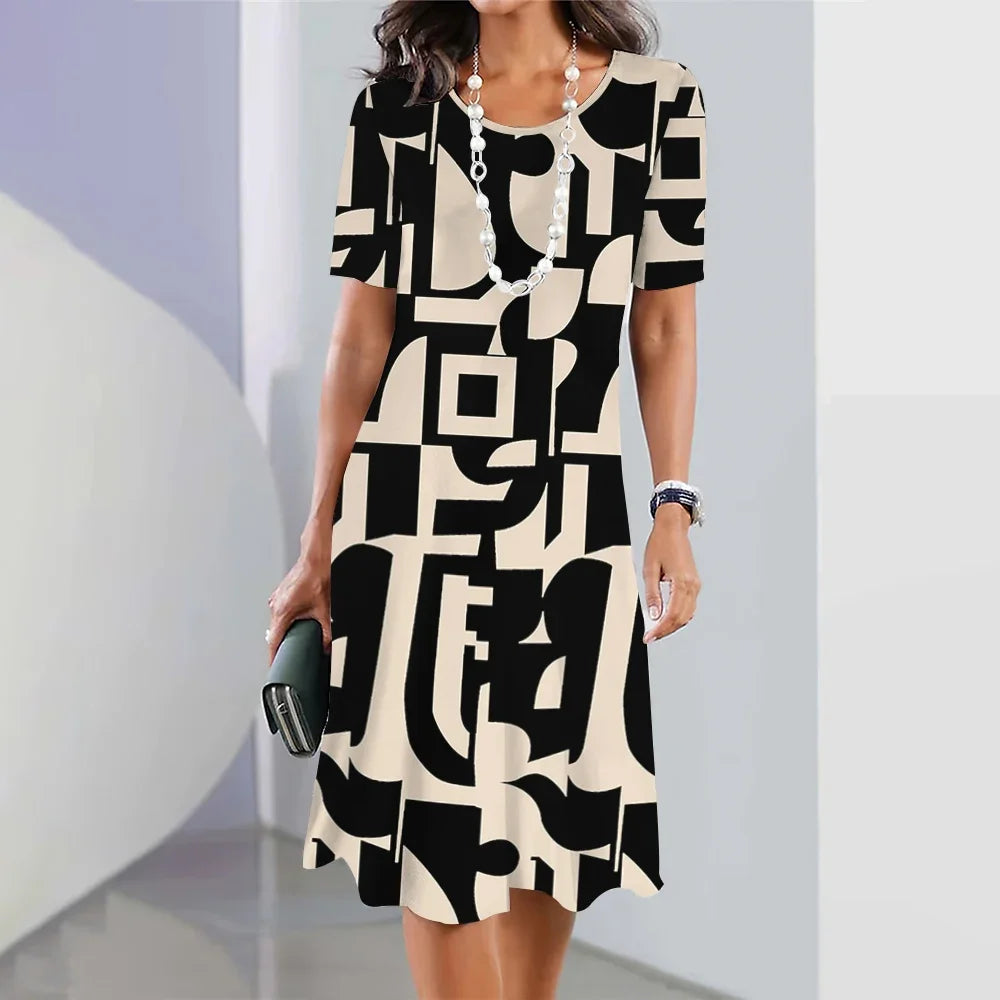 Vestido Feminino Estampado Elegance Areia - Moda Elegante para Senhoras
