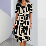 Vestido Feminino Estampado Elegance Areia - Moda Elegante para Senhoras