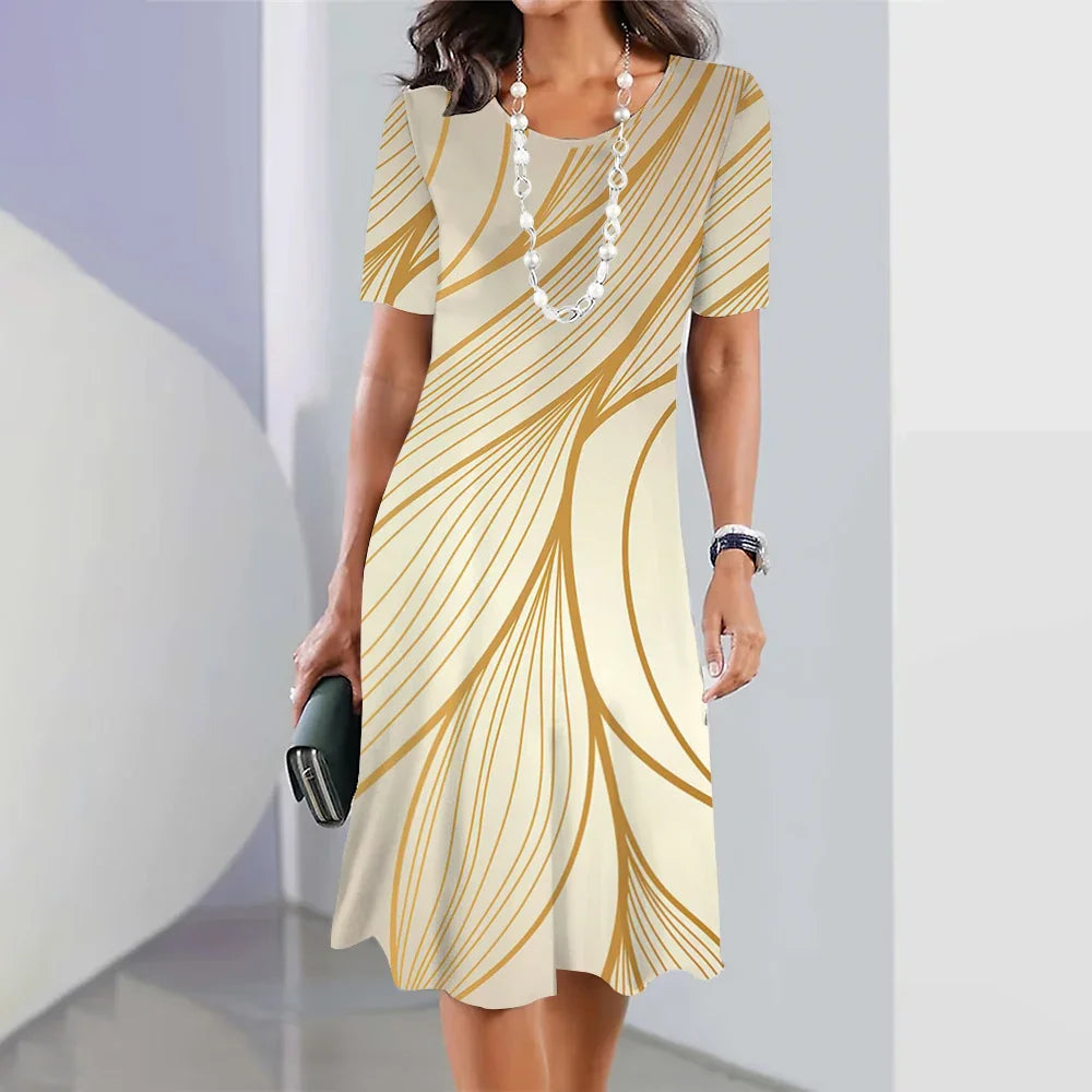 Vestido Feminino Estampado Elegance Areia - Moda Elegante para Senhoras