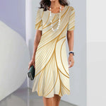 Vestido Feminino Estampado Elegance Areia - Moda Elegante para Senhoras
