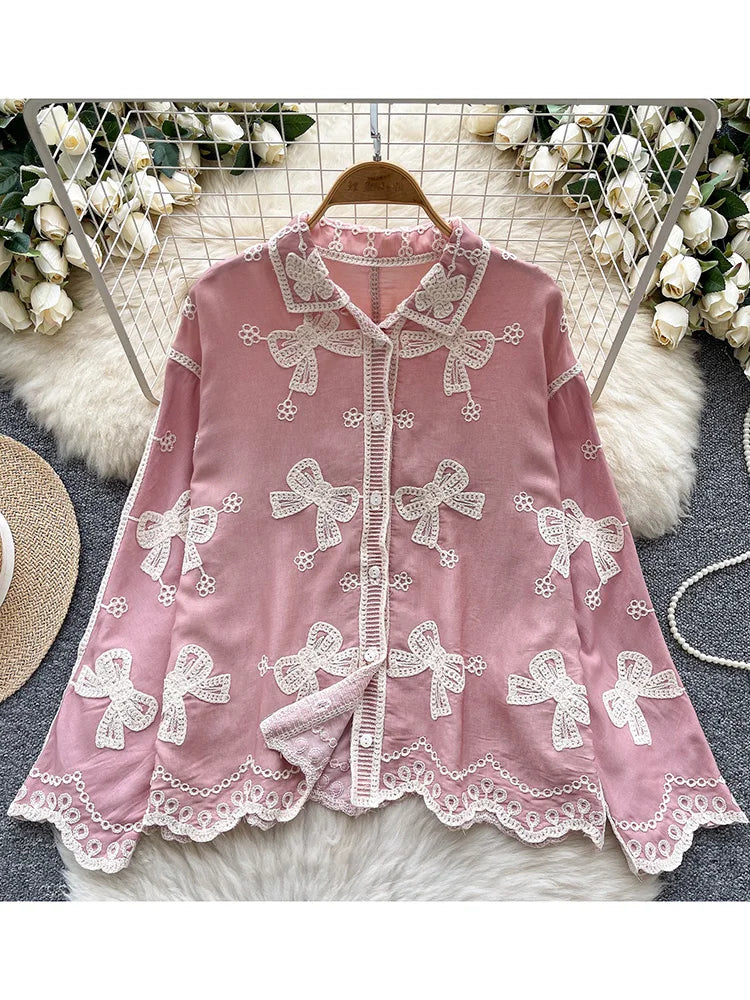 Camisa Feminina Laço Bordada - Elegância e Charme | MIZZY