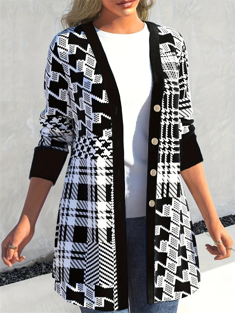Cardigan Preto e Branco Manga Comprida