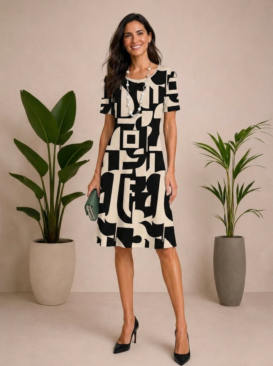 Vestido Feminino Estampado Elegance Areia - Moda Elegante para Senhoras