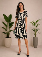 Vestido Feminino Estampado Elegance Areia - Moda Elegante para Senhoras